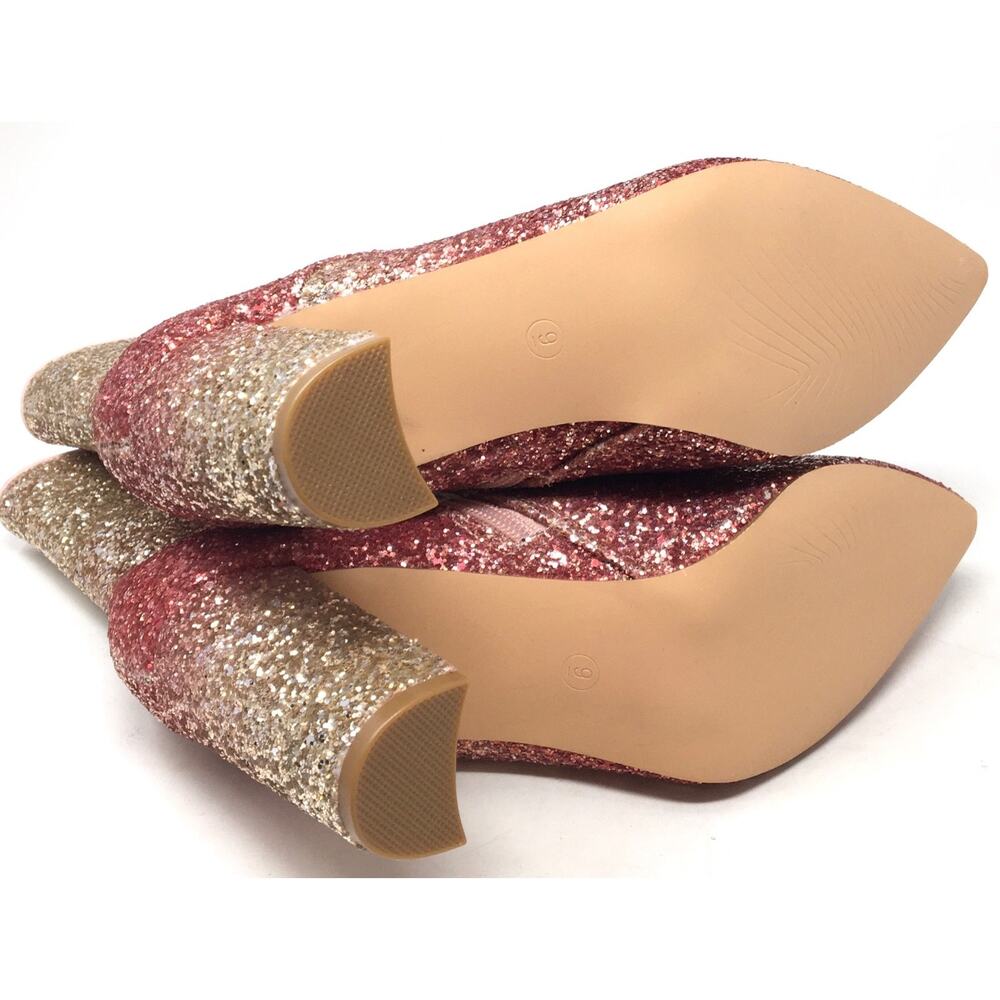 Glitter Ombre Lace Up High Heel Boots Gold Pink Block Heel Party Shoes Size 9 - Picture 7 of 7